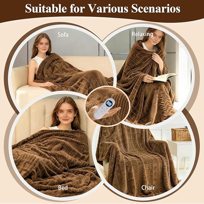 Heated Blanket Electric,Waffle Heating Blanket with 12 Heat Levels, Fast Heating Blanket with 1-12 Timer Settings, Overheat Protection with ETL & FCC for Home Office Sofa-50"x60"