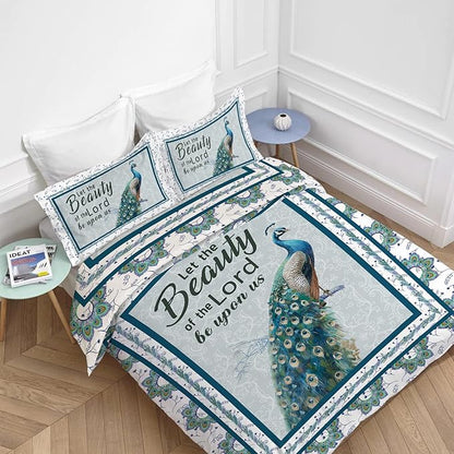 Peacock Bedding Set 3 Pieces Queen Size Peacock Duvet Cover Comforter Cover Sets with 2 Pillowcases for Boys Girls Teens Women