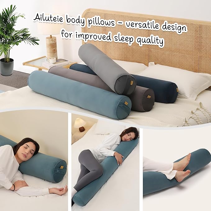 Long Round Body Pillow for Adults – Bolster Pillow for Bed, Cervical Roll Pillow, Firm Support for Sleeping,47.24 x 7.87 Inches,Slate Blue