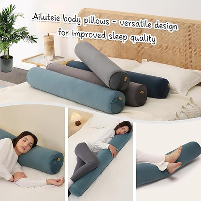 Long Round Body Pillow for Adults – Bolster Pillow for Bed, Cervical Roll Pillow, Firm Support for Sleeping,47.24 x 7.87 Inches,Slate Blue