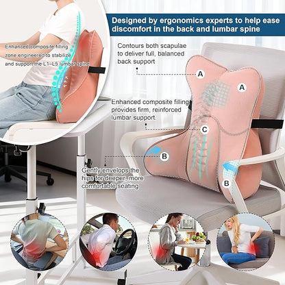 Lumbar Support Pillow for Lower Back Pain Relief – Multi-Functional Ergonomic Lumbar Cushion, Reading Pillow for Office Chair, Car Seat & Sofa,Blush Pink
