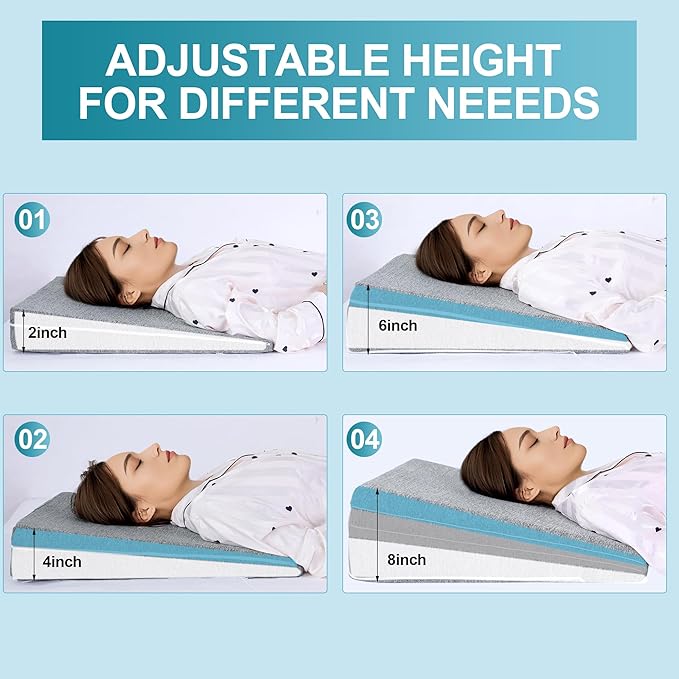 ROYALAY Adjustable Bed Wedge Pillow for Sleeping, Triangle Incline Wedge Pillow for Back Reduce Pressure, Memory Foam Pillow for Post Surgery, Back Support, Leg Elevation, Gerd Acid Reflux, Snoring
