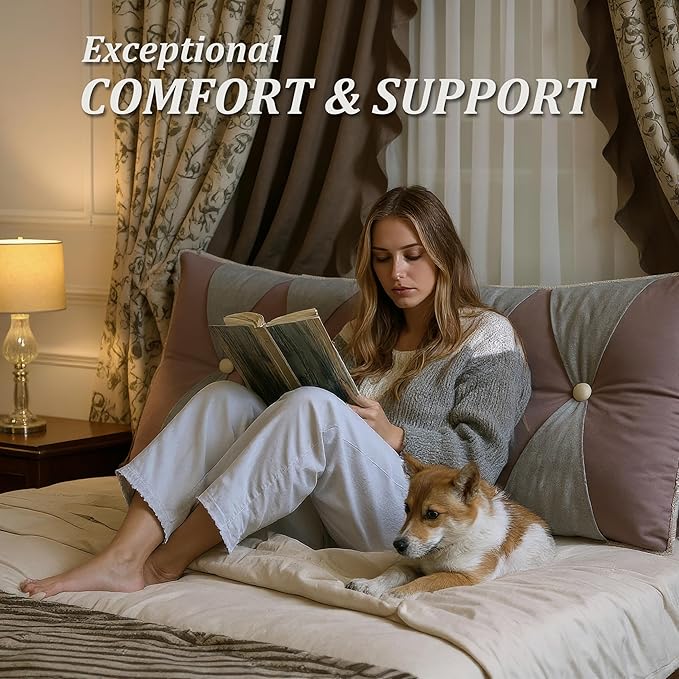 WOWMAX Headboard Pillow Queen, Triangular Wedge Pillow Headboard, Wedge Headboard Pillow for Bed Sofa, Daybed Pillows for Sitting up, Reading or Working with Removable Cover, Pink-Gray