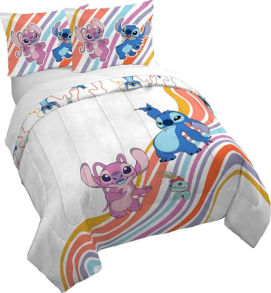 Jay Franco Duvet Cover Set – 3 Piece Comforter Cover and Sham Set, Super Soft Cozy Kids Bedding (Insert Not Included) White - Lilo and Stitch, Full