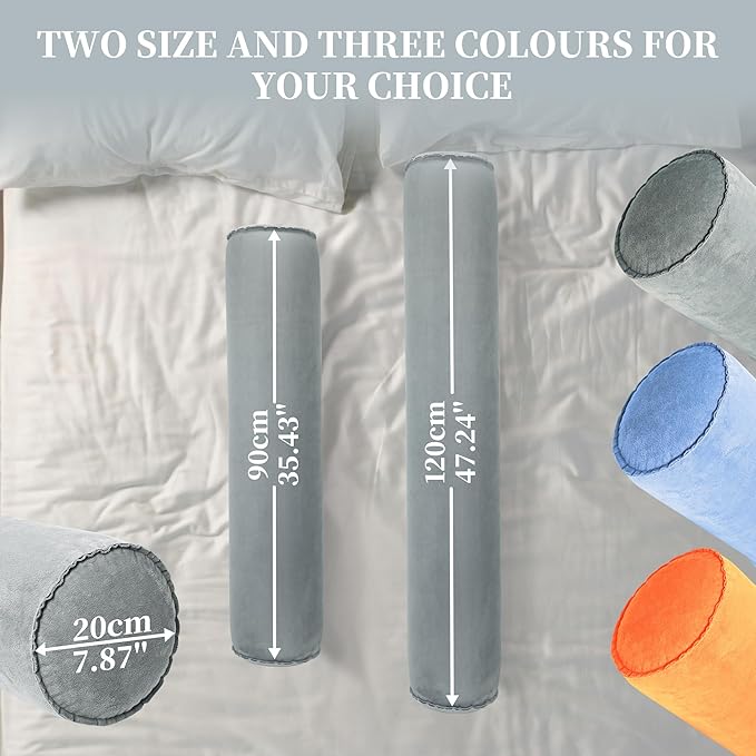 ONTYZZ Inflatable Short Body Pillow, Short Pillow for Bed, Oval Bolster Pillow for Good Sleeping and Back/Neck Support, 2pcs Grey