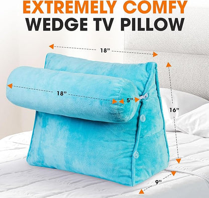 Cheer Collection Reading Wedge Pillow - Adjustable Wedge Reading Pillow with Neck Support, Hollow Fiber-Filled Backrest Pillow for Reading, Gaming, and TV Watching, Sky Blue