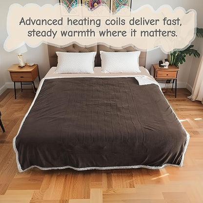 Electric Heated Blanket Full Size 72"x84", Soft Flannel with Overheat Protection, 6 Adjustable Heat Settings & 10-Hour Auto-Off Timer, Fast Heating for Winter Comfort, Dark Brown