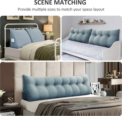 Wedge Headboard Pillow Dorm Room Reading Pillow Back Support for Sitting Up in Bed Bolster Lumbar Cushion Body Positioning Bedrest Gifts for Mom Cotton Linen 59in Gray Queen