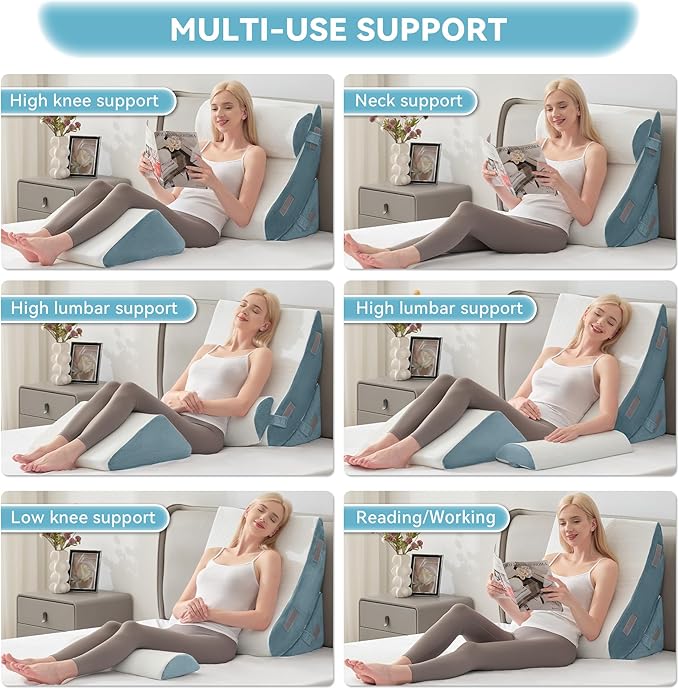 Kingfun 4pcs Orthopedic Bed Wedge Pillow Set for Sleeping, Memory Foam for Sleeping,Breathable Triangle Pillow Wedge, Post Surgery Memory Foam for Back, Leg Pain Relief, Sitting