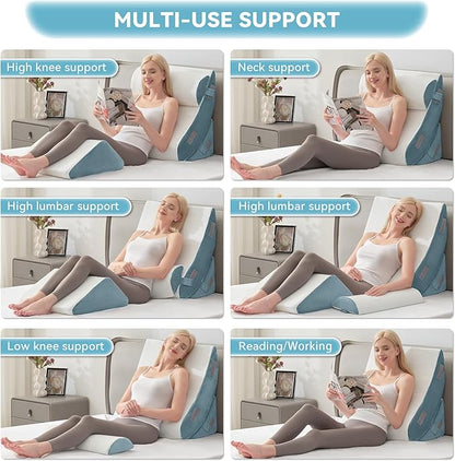 Kingfun 4pcs Orthopedic Bed Wedge Pillow Set for Sleeping, Memory Foam for Sleeping,Breathable Triangle Pillow Wedge, Post Surgery Memory Foam for Back, Leg Pain Relief, Sitting