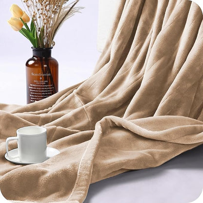 Electric Heated Blanket Throw Size 50×60, Breathable & Luxurious Flannel,Soft Warm Gift with Over-Heat Protection,4 Heating Levels & 3 H Auto Shut Off, Machine Washable, Light Brown