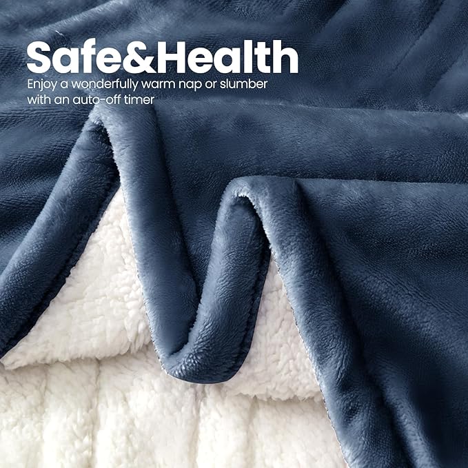 Electric Heated Blanket,Flannel & Sherpa Heated Throw Blanket 50"x60",Fast Heating Soft Fleece Blanket with 6 Heating Levels & 4H Auto Off-Blue