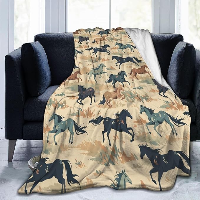 Horse Blanket Animal Grass Pattern Print Flannel Throw Blankets for Home Couch Bed Sofa Soft Fuzzy Lightweight Decor Gifts for All Season 80x60 Inches