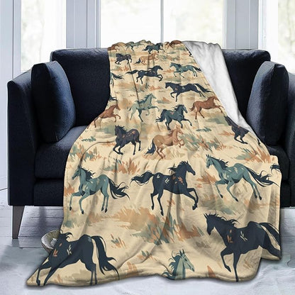 Horse Blanket Animal Grass Pattern Print Flannel Throw Blankets for Home Couch Bed Sofa Soft Fuzzy Lightweight Decor Gifts for All Season 60x50 Inches