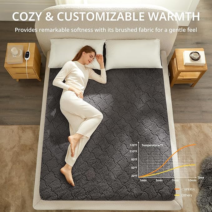 Heated Mattress Pad Twin, Electric Mattress Pad with 9 Heat Settings, Memory Function, Fast Heating, 1-12 Hours Auto Off, Deep Pocket, Machine Washable, 39"x 75", Black
