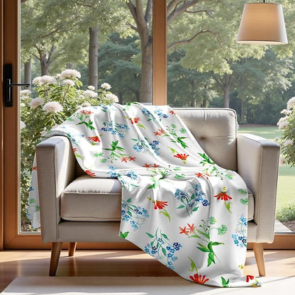 Floral Throw Blanket Birthday Gift for Women Mom Girls Flowers Blanket Summer Wildflower Flannel Blanket Watercolor Printed Throw for Couch Sofa Bed Chair 50"x60"