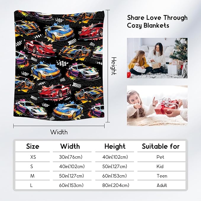 Boys Blanket Racing Car Blankets Gifts for Kids Toddler - Plush Cozy Flannel Small Throws for Sofa (40"x50")