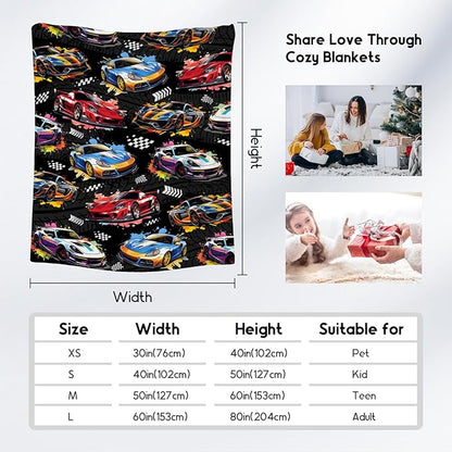 Boys Blanket Racing Car Blankets Gifts for Kids Toddler - Plush Cozy Flannel Small Throws for Sofa (40"x50")