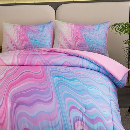Bodhi Pink Comforter Set, Girls Bed in A Bag, Tie Dye Kids Bedding Set, 5 PCS (1 Comforter, 1 Flat Sheet, 1 Fitted Sheet, 2 Pillowcases)