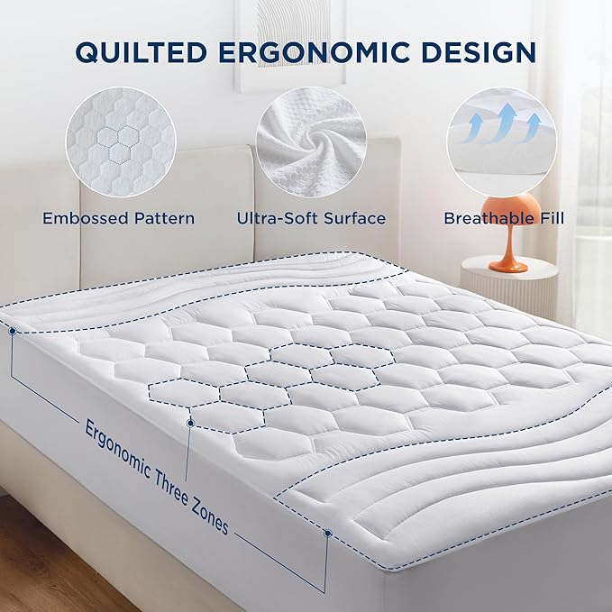 Bedsure RV King Mattress Pad - Quilted Fitted Mattress Topper Protector with 8-21 Inches Deep Pocket, Noiseless Bed Cover Padded for Camper and Motorhome, Machine Washable, White, 72x80 Inches