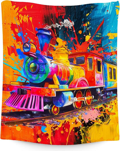 Boys Blanket - Train Blankets Gifts for Toddler Kids - 40x50 Inches Soft Flannel Throw for Room Decor Office