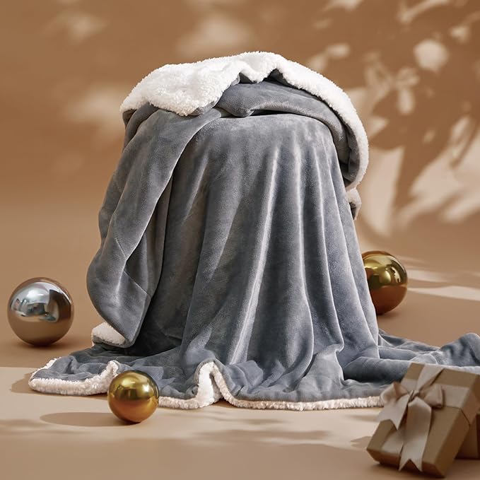 Bedsure GentleSoft Sherpa Fleece Throw Blanket for Couch - Thick and Warm Christmas Blanket for Winter, Soft Fuzzy Plush Throw Gifts for Women and Men, Grey, 50x60 Inches