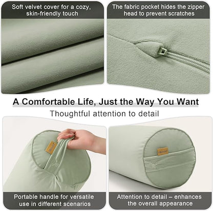 Bolster Pillow for Bed – Long Round Body Pillow for Adults, Cuddle Pillow for Sleeping, Full-Length Support,39.37 x 7.87 Inches,Celadon Green