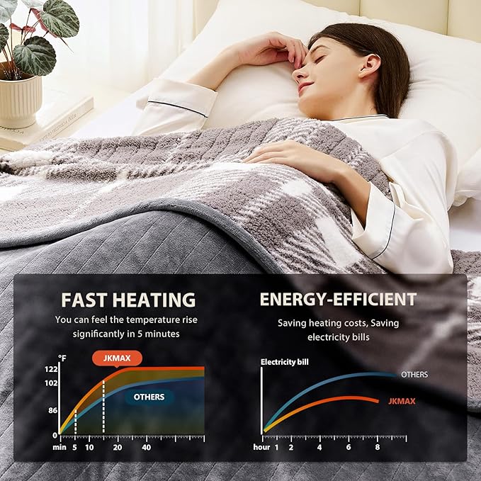 Heated Electric Blanket King Size - 100"x90" Flannel Heating Blanket with 10 Heating Levels & 5 Time Settings Over-Heat Protection, Winter Warmer for Adults with ETL Certification（Grey）