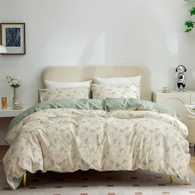 King Size Duvet Cover Set Floral, 100% Cotton 3 Pieces King Floral Bedding Sets for Girls, Reversible Floral Chic Garden Style Floral Pattern Printed Floral Duvet Cover King with Zipper Closure