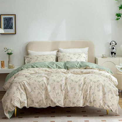 Floral Duvet Cover Set Queen - 100% Cotton 3 Pieces Bedding for Girls, Reversible Chic Garden Style Pattern Printed With Zipper Closure