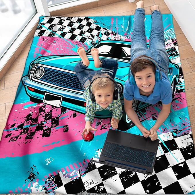 Boys Blanket Gifts Cars Blankets for Kids Teens Adults - 60" x 80" Cool Car Themed Soft Lightweight Flannel Throws for Couch, Sofa, Bed, Bedroom Decor