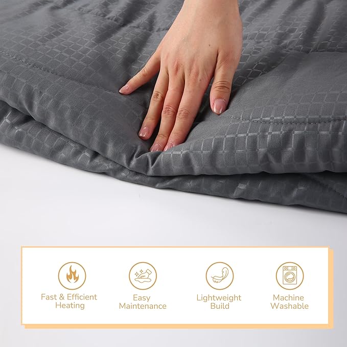Electric Mattress Pad Queen Size 60"x80", Premium Brushed Fabric, 4 Heat Settings & 10 Hours Auto Off, Elastic Deep Pocket, Machine Washable, Gray