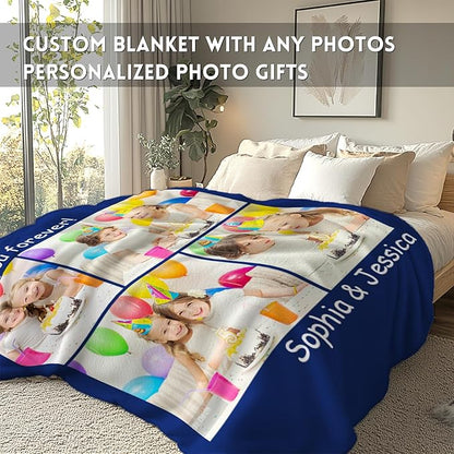 Yoke Style Ships Next Day, Mothers Day Blanket Gifts Custom Blanket with Photos Text, Picture Blankets Customized, Personalized Blankets and Throws Birthday Gifts for Mom Dad Girlfriend Women