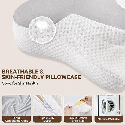 DONAMA Cervical Neck Pillow for Pain Relief,Odorless Contour Memory Foam Pillows with Cooling Pillowcase Cozy Sleeping, Orthopedic Ergonomic Bed Pillows for Side Back Stomach Sleepers