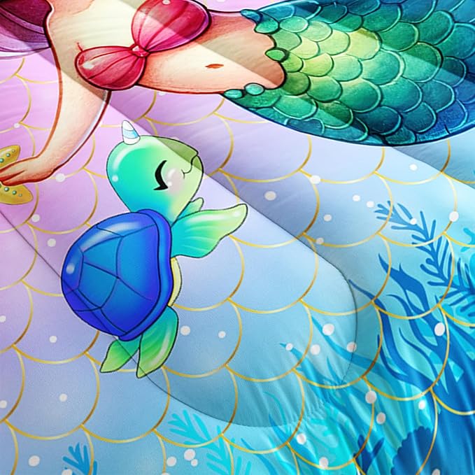 Mermaid Comforter Set for Girls Women, Mermaid Bedroom Decor for Girls Twin Size, Fish Scales Bedding Set with 1 Comforter and 2 Pillowcases