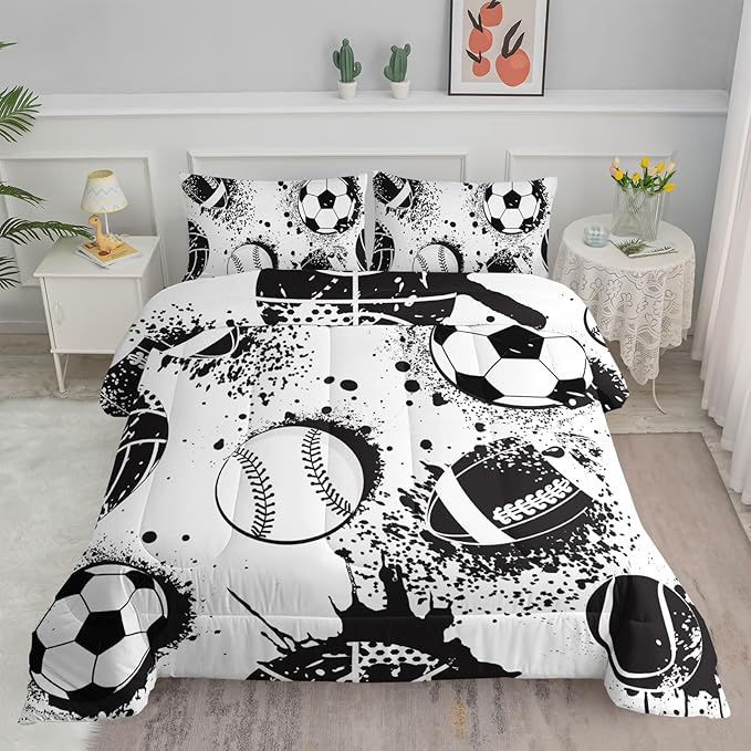 Axolotl Ball Sports Comforter Set Twin,Football Soccer Bedding Set,Football Baseball Game Comforter Set,Baseball Bedding Set,Hip Hop Graffiti Artwork Bedding for Boys Kids Men,1 Quilt 2 Pillowcases