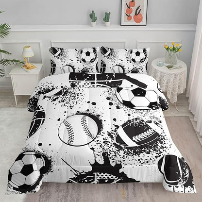 Axolotl Ball Sports Comforter Set Twin,Football Soccer Bedding Set,Football Baseball Game Comforter Set,Baseball Bedding Set,Hip Hop Graffiti Artwork Bedding for Boys Kids Men,1 Quilt 2 Pillowcases