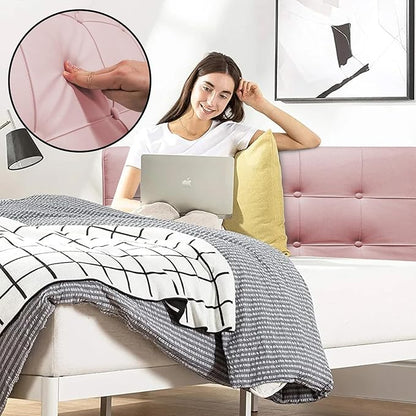 BCU Pink Pillow Headboard Twin XL Upholstered Tufted Headboard with Hidden Fixed Strap Side Pocket for College Dorm Room Adjustable Bed