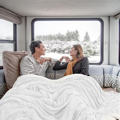 Utopia Bedding Sherpa Blanket Queen Size (White, 90x90 Inches) - Soft Plush Fleece Reversible Blanket for Bed, Sofa, Couch, Camping and Travel