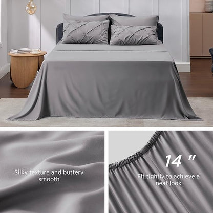 Bedsure Twin Comforter Set Grey - Bed in a Bag Twin Size Bedding 5 Pieces, GentleSoft™ Pintuck Bed Set Gift for Family, Pinch Pleat Grey Comforter with Sheets, Pillowcase & Sham