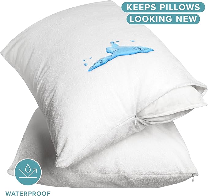 Bare Home Premium Pillow Protectors - King Size (2 Pack) - Premium 100% Waterproof & Breathable - Cooling - Vinyl Free Hypoallergenic - 10 Year Warranty (King Size, Pack of 2)