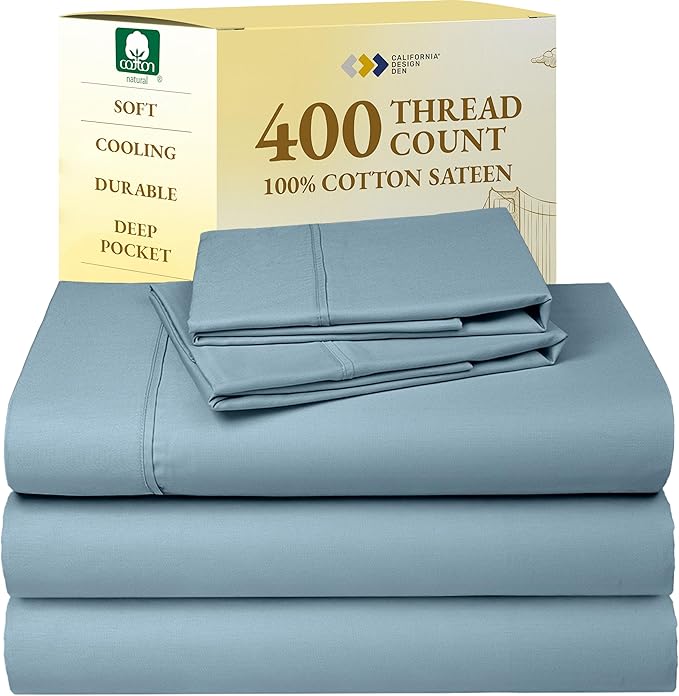 California Design Den Split King Sheets Sets for Adjustable Bed - Soft 400 Thread Count Sateen, Natural 100% Cotton Sheets with Deep Pockets, Breathable, and Durable Bedding Set - Sky Blue