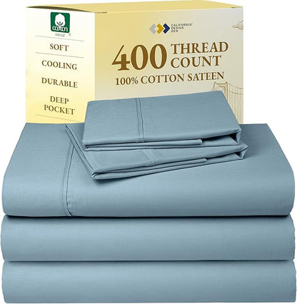 California Design Den Split King Sheets Sets for Adjustable Bed - Soft 400 Thread Count Sateen, Natural 100% Cotton Sheets with Deep Pockets, Breathable, and Durable Bedding Set - Sky Blue