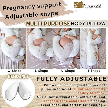 King Size Extra Long Round Body Pillow - 54x12 Bolster Pillow for Bed Extra Soft Body Pillow with Removable Pillowcase, Maternity Pillow - Brown