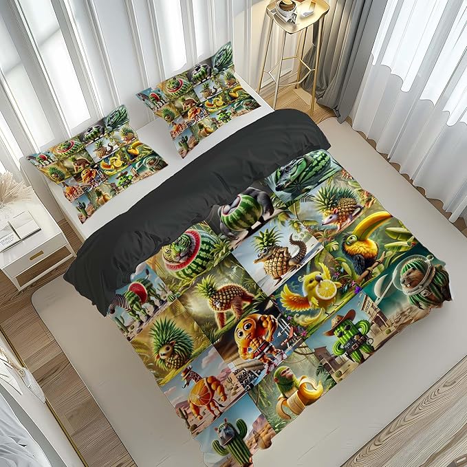 Italian Brainrot Bedding Duvet Cover Set,Funny Fusion AnimalsTwin Full Queen King Comforter Cover Bedding Set for Kids Boys Bed Decor Gifts ﻿ (Color 7,Queen (90" x 90"))