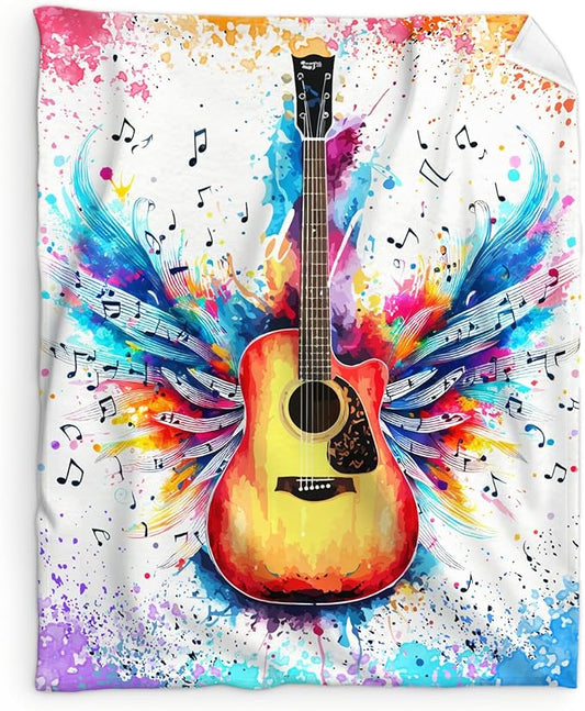 Guitar Throw Blanket Gifts for Guitar Players, Cool Music Blanket for Kids Teens Adults Guitar Lovers, 40x50 Inches Soft Flannel Blankets Guitar Decor for Sofa Couch Bed Home