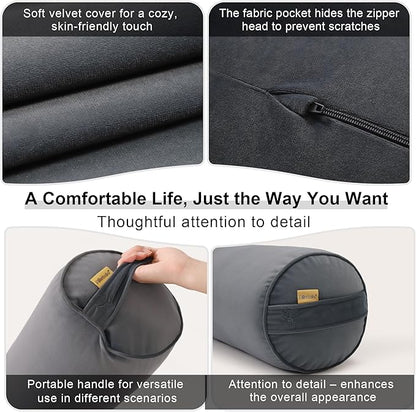 Bolster Pillow for Bed – Long Round Body Pillow for Adults, Cuddle Pillow for Sleeping, Full-Length Support,47.24 x 7.87 Inches,Charcoal Gray