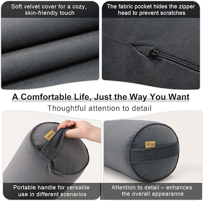 Bolster Pillow for Bed – Long Round Body Pillow for Adults, Cuddle Pillow for Sleeping, Full-Length Support,59 x 7.87 Inches,Charcoal Gray
