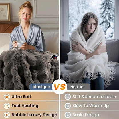Electric Heated Blanket for Girls & Women, Soft & Luxurious, Faux Rabbit Fur Heating Throw Blankets, 6 Heat Settings, Overheat Protection, Quick Heating, Memory Function, Gift-Ready Design, 50"x60"