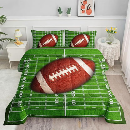 Kids Comforter Set Football Theme Printed Pattern Bedding Set with 1 Comforter and 2 Pillowcases for Girls Boys Bedroom All Season(B-Football Theme01 Full)